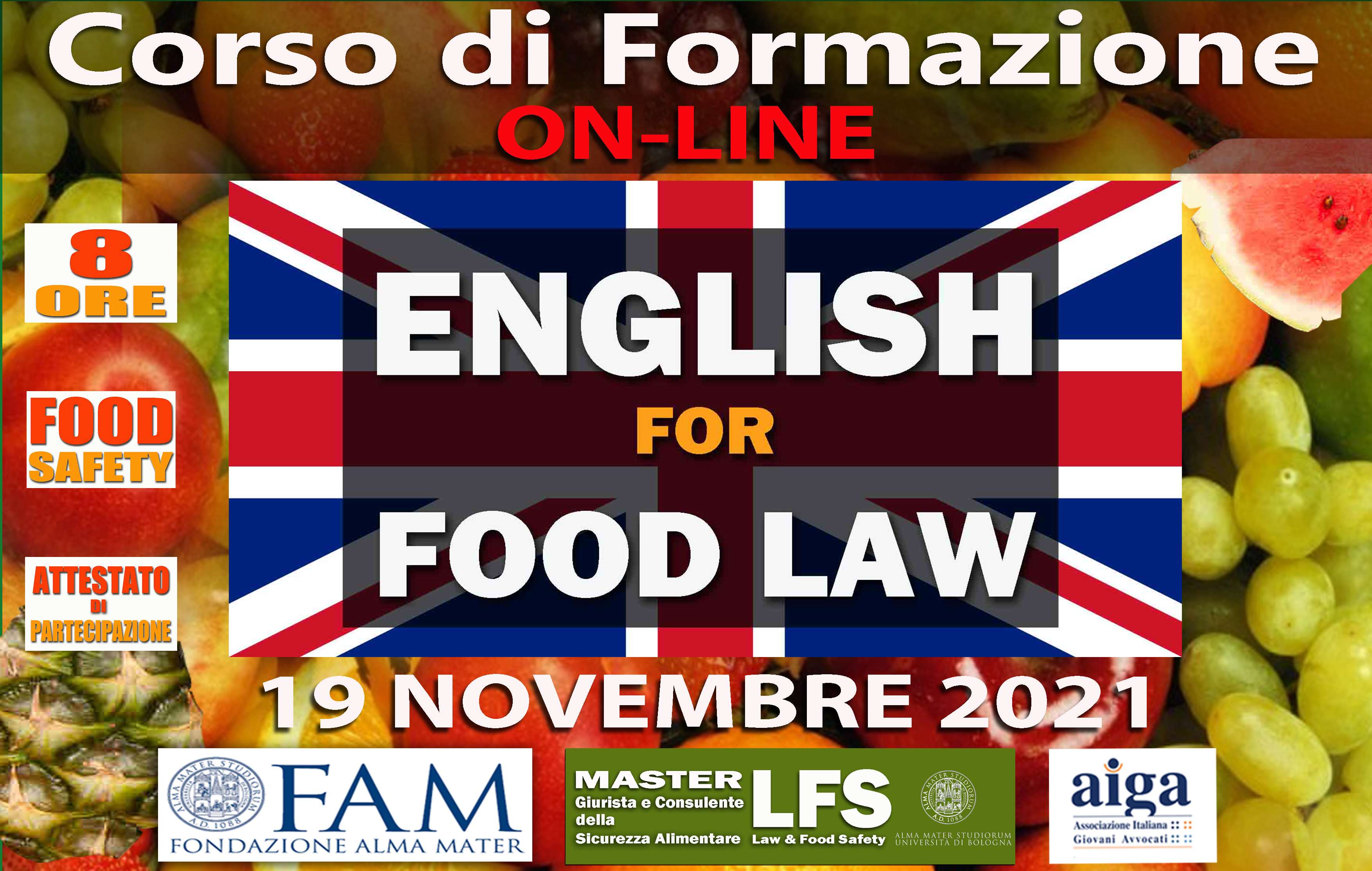 CORSO DI FORMAZIONE ENGLISH FOR FOOD LAW - 19 NOVEMBRE  2021