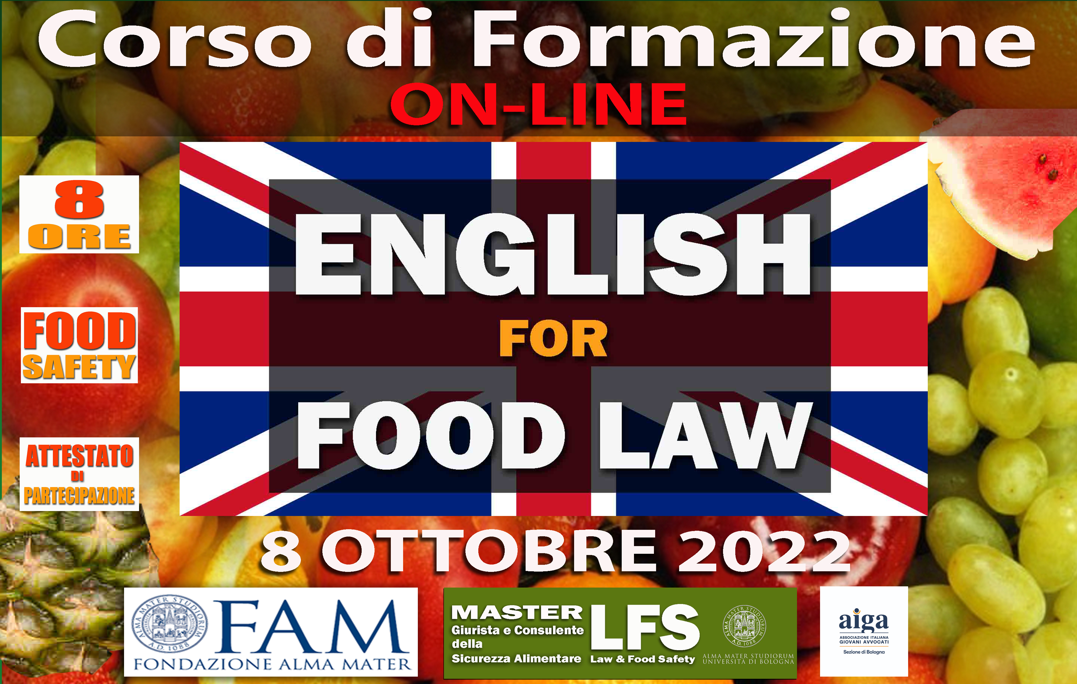 CORSO DI FORMAZIONE ENGLISH FOR FOOD LAW - 8 OTTOBRE 2022 